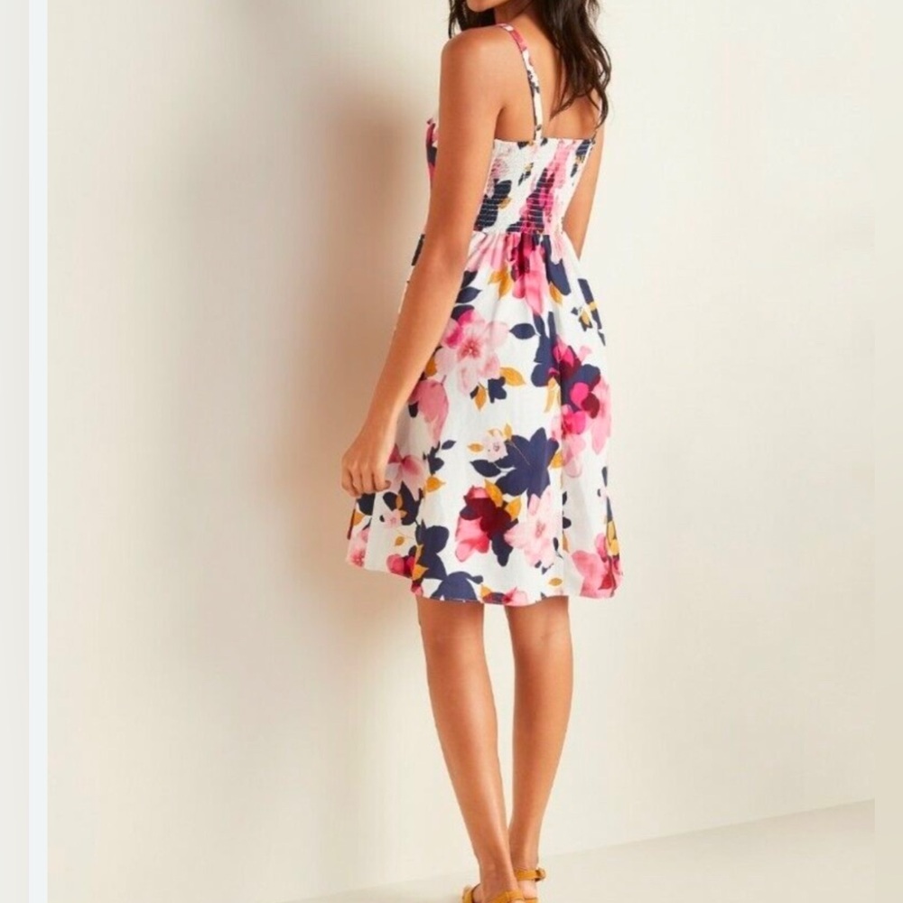 Old Navy Linen Viscose Summer Multi Pink Floral Tie-Front Mini Dress Large‎ EUC